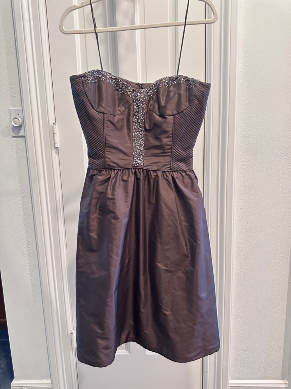Badgley Mischka Brown Strapless Cocktail Dress with Beaded Trim